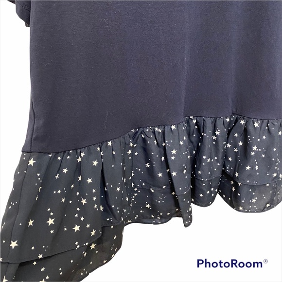 EB5261 KATE SPADE | Broome Street Star Print Ruffle Hem Navy Tee Shirt Casual - Picture 3 of 5